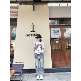 Quần Jeans Nữ Lưng Chun Ống Suông Màu Dơ Thêu Có Size Từ 40-85kg