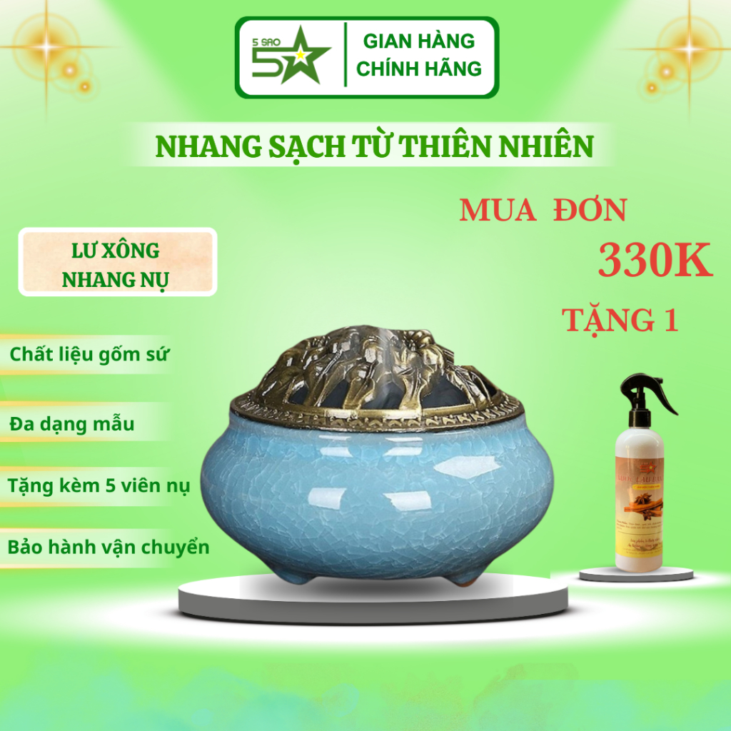 Lư Xông Nụ Trầm Tương Nhang Khoanh - Tặng Kèm 5 Viên Nụ Trầm Hương Cao Cấp