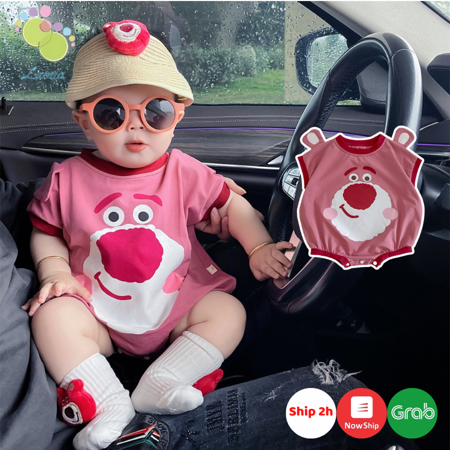 Bộ Bodysuit cộc tay mùa hè hình gấu dâu cho bé trai bé gái sơ sinh 𝟐𝟕𝐁𝐃𝐒