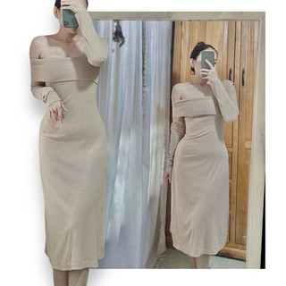 Đầm body thun gân tay dài trễ vai ( Hoả tốc HCM )