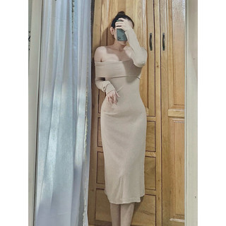 Đầm body thun gân tay dài trễ vai ( Hoả tốc HCM )