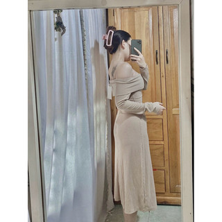 Đầm body thun gân tay dài trễ vai ( Hoả tốc HCM )