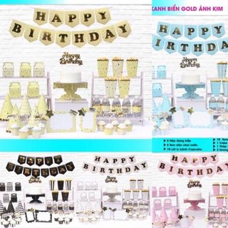 Set giấy trang trí sinh nhật ánh kim cao cấp