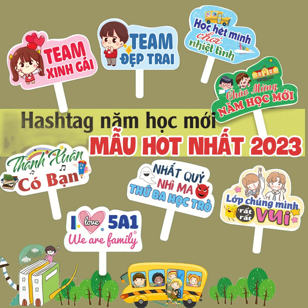 [Học Sinh 1] Hashtag Khai giảng, Bế giảng, Học sinh, Trường lớp - Bảng chụp ảnh cầm tay