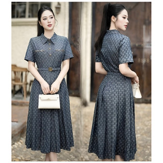 (HÀNG NHẬP CAO CẤP) VÁY ĐẦM SƠ MI JEAN XẾP LY DÁNG XÒE - PHONG CÁCH ĐẲNG CẤP  ( CC 4952024)
