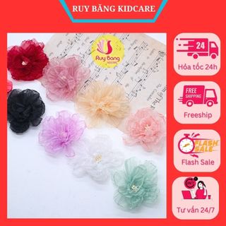 Hoa cài áo/ hoa cài áo handmade/ hoa voan nhăn h2302/ hoa tóc có nhụy dùng làm kẹp tóc hoa, kẹp hoa,hoa dán bờm