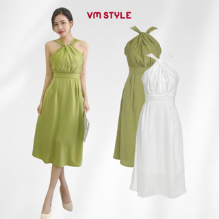 Đầm yếm đi tiệc cổ chéo VMSTYLE cột nơ eo lụa Hàn mềm, đi đám cưới, đi chơi, đi biển 0403 - VDU00077