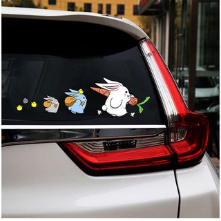 Tem decal logo dán xe chủ đề con thỏ và củ cà rốt dễ thương, độc đáo