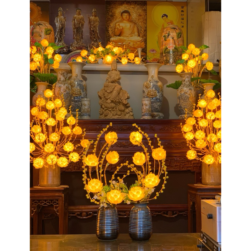 Đèn Thờ Hoa Sen Bình 5 bông màu vàng( giá 1 cặp)