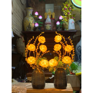 Đèn Thờ Hoa Sen Bình 5 bông màu vàng( giá 1 cặp)