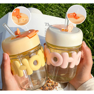 Ly Thuỷ Tinh HOHO Nắp Màu 350ml