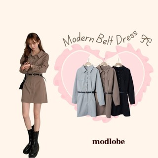 Đầm nữ hiện đại tông màu dễ phối đồ xinh đẹp dễ thương Modlobe Modern belt dress Hàn Quốc