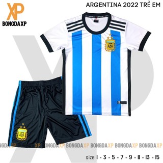 Đồ đá banh trẻ em Argentina sọc Vải thun lạnh cao cấp