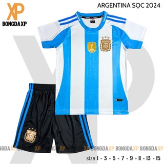 Quần áo bóng đá trẻ em, đồ đá banh cho bé Argentina 2024 Sọc Vải Thun Lạnh Cao Cấp