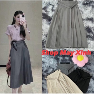  Chân Váy dáng dài 90 cm midi xếp ly có đai đi làm đi chơi phong cách ulzzang y2k Douyin trẻ trung nặng động,shopmayxinh 