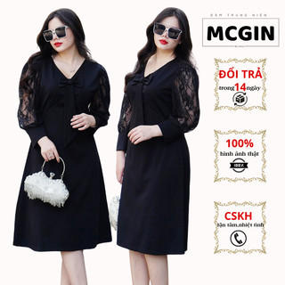 Đầm thiết kế đi tiệc Bigsize MCGIN, đầm tặng mẹ, kiểu phối tay ren sang trọng, thun UMI dày dặn, mềm mịn DAM-CG02