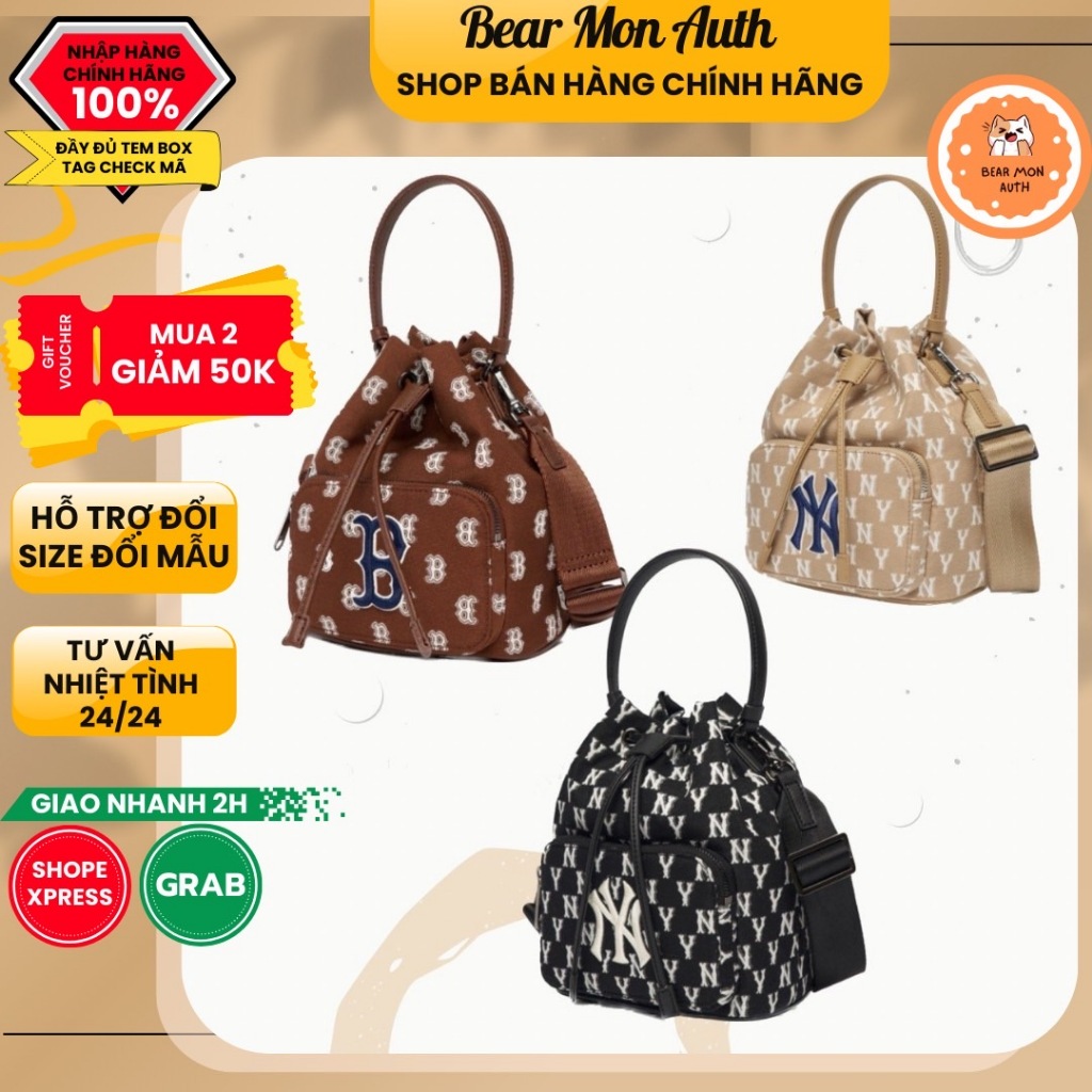 Túi MLB  Bucket Bag Boston Sox Màu nâu xanh vàng 3Abms012N