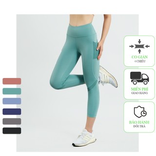 Quần Legging Lửng Nữ Tập Gym Yoga ICADO QL28, Quần Thể Thao Phối Lưới Hách Dáng, Co Giãn Tốt