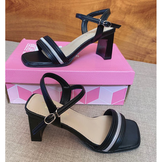 Giày sandal nữ cao gót mũi hở da mềm gót vuông cao 5p cao cấp