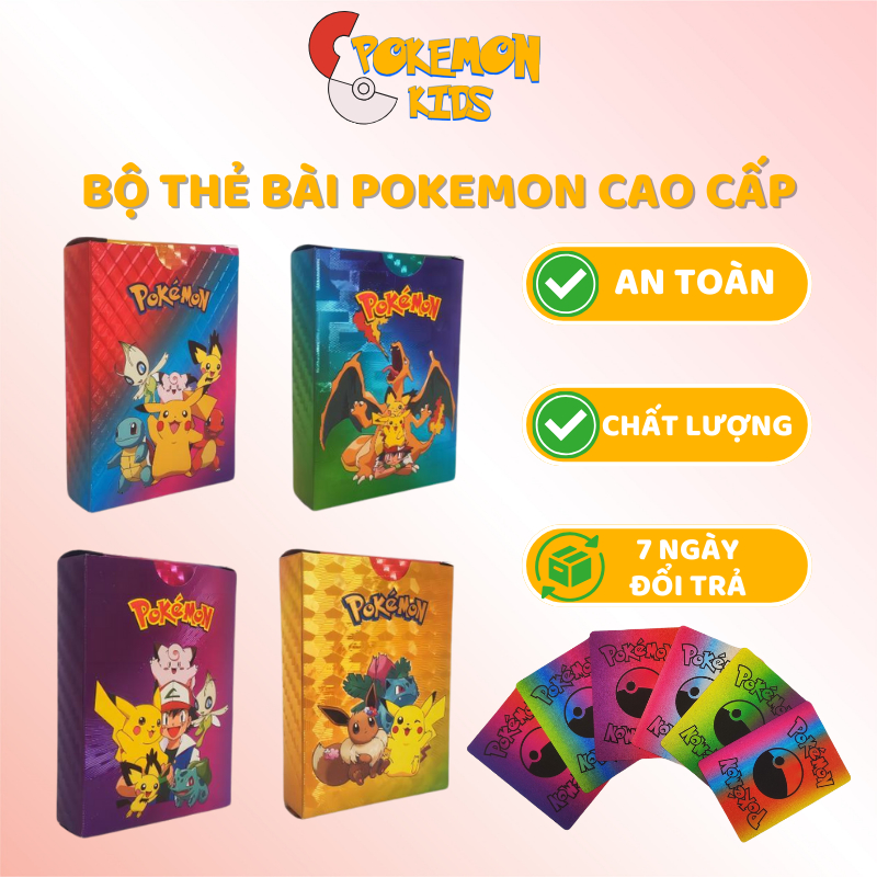 Đồ chơi thẻ pokemon 50 lá cầu vồng 7 màu, thẻ bài pokemon chính hãng vip mạ vàng - Pokémon Kids