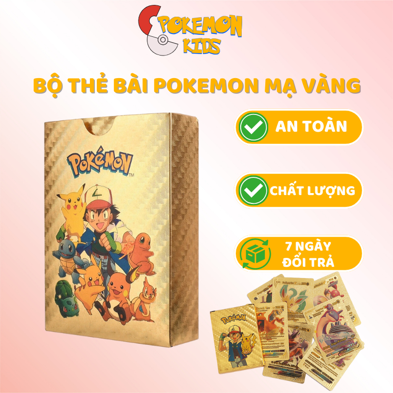 Đồ chơi thẻ pokemon mạ vàng 20 lá, thẻ bài pokemon chính hãng vip mạ vàng bạc - Pokémon Kids