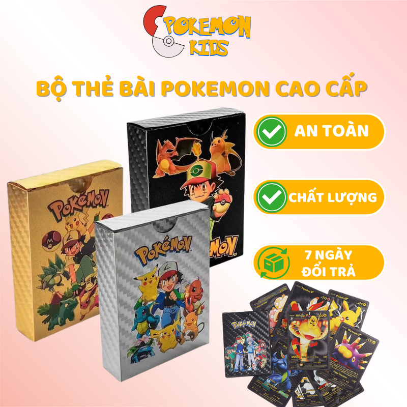 Đồ chơi thẻ pokemon cầu vồng 7 màu 10 lá, thẻ bài pokemon chính hãng vip mạ vàng, bạc - Pokémon Kids