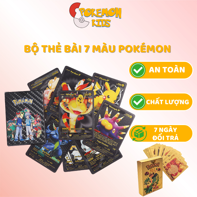 Đồ chơi thẻ pokemon 20 lá 7 màu, thẻ bài pokemon chính hãng vip mạ vàng bạc - Pokémon Kids