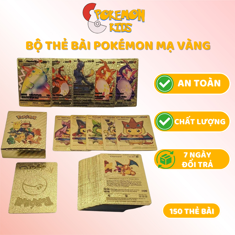 Đồ chơi thẻ pokemon 150 lá 7 màu, thẻ bài pokemon chính hãng vip mạ vàng bạc - Pokémon Kids