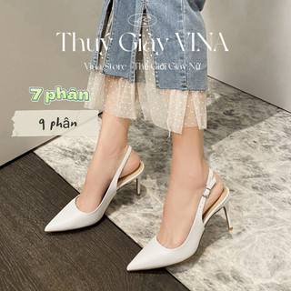 Giày cao gót 9 phân,giày cao gót 7 phân mũi nhọn cho nữ màu trắng đen thúy giày vina-mã b18