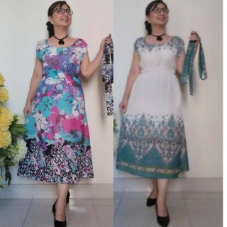 THANH LÝ GIÁ SIÊU SỐC - Đầm Trung Niên Nhún Eo Thun - Vải Cotton Mềm Mỏng - Kiểu Xòe Dài