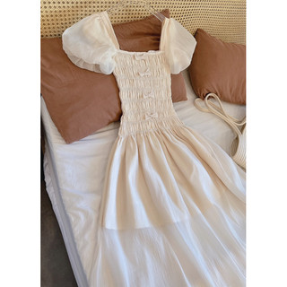 Maxi nude tay phồng smocking