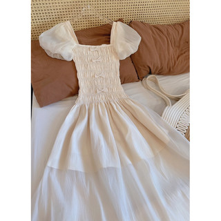 Maxi nude tay phồng smocking