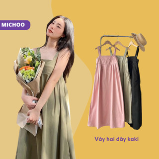 Đấm Váy Babydoll 2 Dây Dáng Dài MICHOO Chất Kaki Thô Mát Mặc Đi Chơi Đi Biển