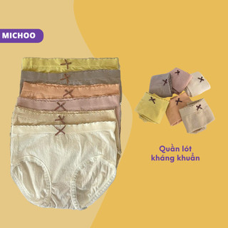 Hộp Set 6 Quần Lót Nữ Viền Ren MICHOO Cotton Phối Nơ Kháng Khuẩn