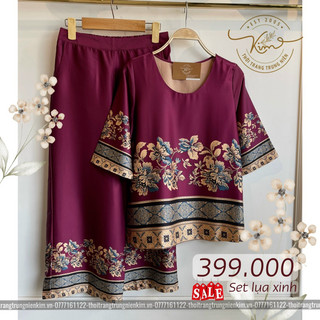Sét bộ lụa trung niên cao cấp hoa văn hoạ tiết sang trọng Bigsize quần dài 85cm