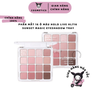  Bảng Phấn Mắt 16 Ô Màu Hold Live H02 Tone Màu Hồng Tím Lạnh kuromi cosmetic HL716 Sunset Magic Nhũ Mịn Lì
