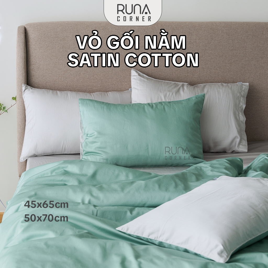 Vỏ Gối Nằm Kích Thước 50x70 45x65 RUNA CORNER Chất Liệu Cotton Satin Cao Cấp Màu Trơn, Mềm Mại Thoáng Mát