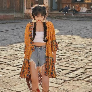   CÓ SẴN  Áo khoác cardigan dáng dài vintage đi biển du lịch sống ảo hoạ tiết thổ cẩm phong cách boho 