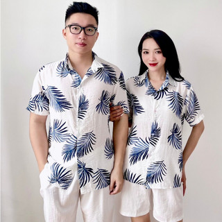 Áo sơ mi đi biển, sơ mi hawaii họa tiết, vải tơ đũi cao cấp