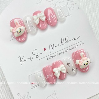 Nailbox thỏ hồng nơ trắng