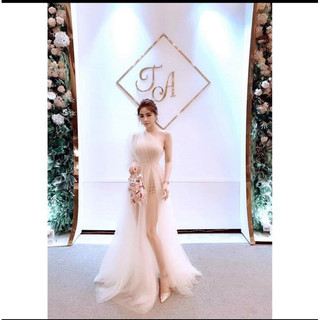 Đầm maxi dự tiệc lệch vai tay dài kết ngọc TRIPBLE T DRESS - size M/L (ảnh/video thật) MS132V