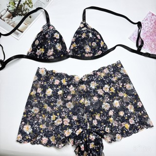 Bra thiết kế vải ren quần đùi hoa mút đệm mỏng ALA BRALETTE