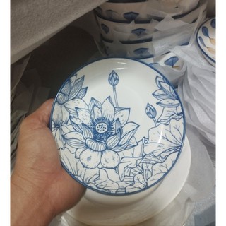 Dĩa sứ tròn hoa văn bông sen size 15.5cm , dĩa sứ trắng