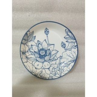 Dĩa sứ tròn hoa văn bông sen size 17.5cm , dĩa sứ trắng