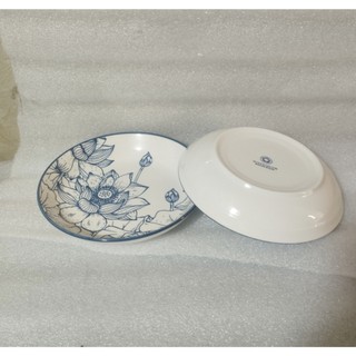Dĩa sứ tròn hoa văn bông sen size 20cm, dĩa sứ trắng