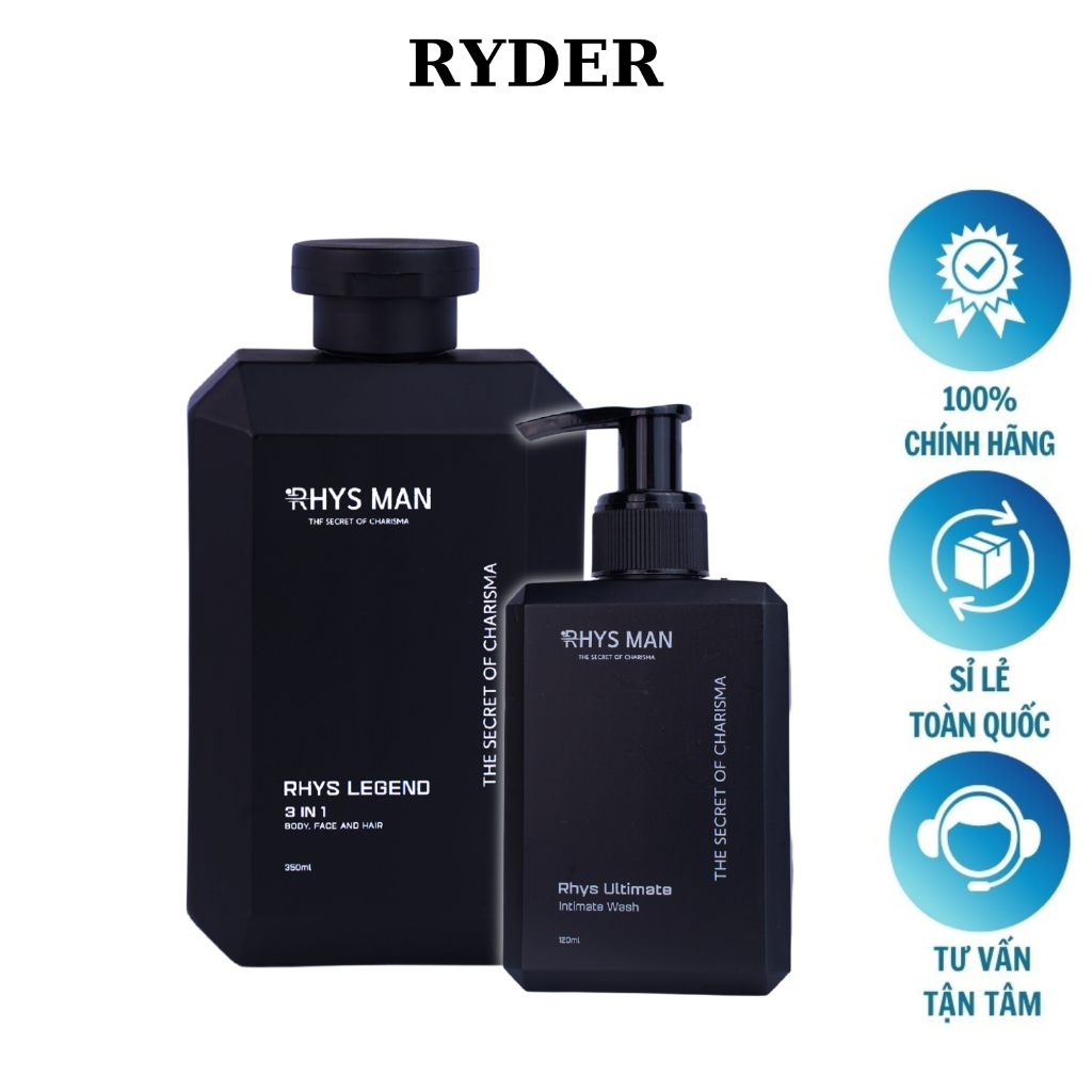 Quà tặng bạn nam Rhys Man Sữa tắm gội Rhys Legend 3in1 350ml & Dung dịch vệ sinh Nam Ultimate 120ml