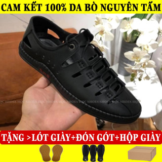 Giày nam HQC SHOES chất liệu da bò đế cao su khâu siêu bền màu đen Gh0160