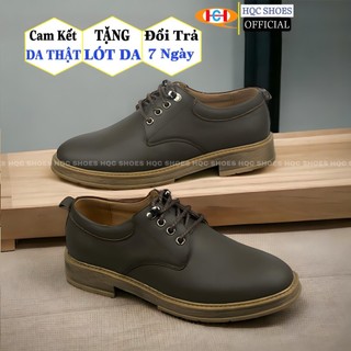 Giày nam HQC SHOES da bò nappa đế cao su đúc siêu bền Dr024 Đen-Nâu