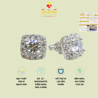Khuyên tai nữ bạc xi bạch kim vuông bo nụ đá 5.5mm, Bông tai moissanite màu trắng, Màu xanh, Hoa tai bạc xi vàng trắng