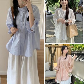 Áo sơ mi cổ bèo li chất đũi mát siêu xinh msp laco183